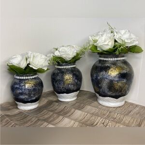 Glass vases inspired by antique ceramics, hand painted with a vintage effect
